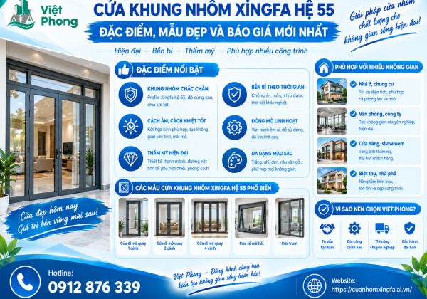 Cửa khung nhôm Xingfa hệ 55 – Đặc điểm, mẫu đẹp và báo giá mới nhất